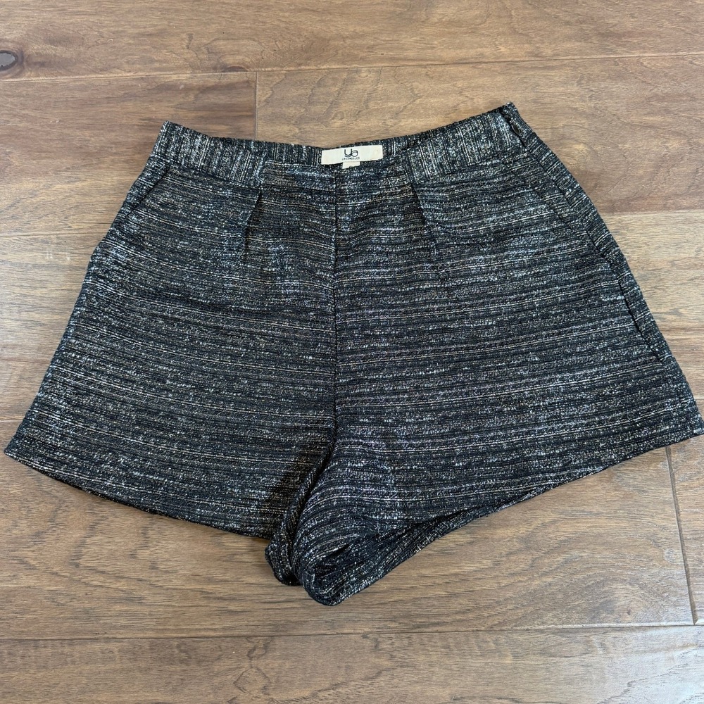 Ya Los Angeles Sparkle Textured Pleated‎ Shorts Black Metallic Size S